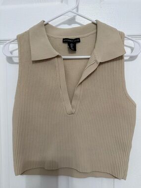 Sincerly Jules Women's Sleeveless Ribbed Polo Tank - Tan